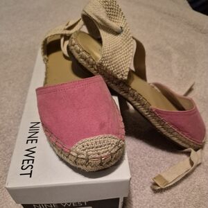 Nine West Pink Suede Espadrille Ankle Tie Flats Size 7